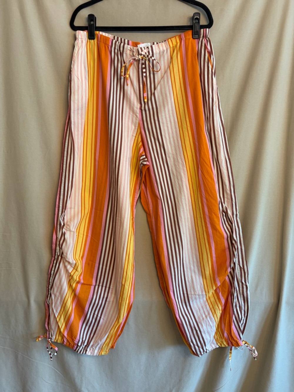 Mango Multicolor Striped Drawstring Parachute Pants Adjustable Hem Pockets